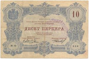 Montenegró 1914. 10P felülbélyegzéssel T:F folt Montenegro 1914. 10 Perper with overprint C:F spot Krause P#18