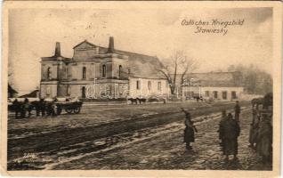 1916 Stawiski, Stawiesky; Östliches Kriegsbild / market square in WWI, soldiers (EK)