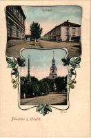 Cítoliby, Zittolib; Ve bráne, Kostel / street view with shops and statue, church with Holy Trinity statue. Art Nouveau