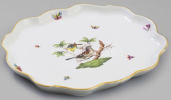 Herendi Rothschild mintás fodros peremű kínáló. Jelzett, aranyozáson kis kopással, 29x25,5 cm