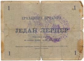 Montenegró 1914. 1P felülbélyegzéssel T:VG folt, szakadás
Montenegro 1914. 1 Perper with overprint ...