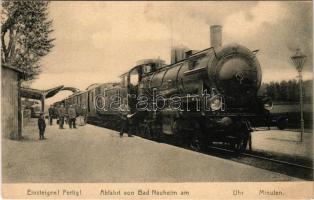 Bad Nauheim, Bahnhof, Einsteigen! Fertig! Abfahrt am Uhr Minuten / railway station, locomotive, train