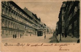 1899 (Vorläufer) Praha, Prag; Pozdrav z Prahy, Jecná ulice / street view, tram. Karel Bellman