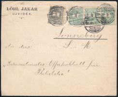 1899 Levél 1kr + 3kr hármascsík bérmentesítéssel, "ÚJVIDÉK" - "SONNEBERG"