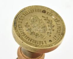 cca 1930 "Sátoraljaújhely m. kir. állami népiskola pecsétje" címeres pecsétnyomó, réz, fa ...