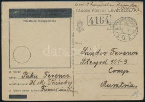 1946 Tábori posta levelezőlap 10.000P készpénzes bérmentesítéssel, steyri hadifogoly táborba küldve, "HÓDMEZŐVÁSÁRHELY"