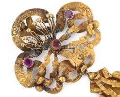 Antik, 18K arany bross, ametiszttel ékítve, j.n. tű nélkül. 4,4 g, 63 mm