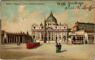 1906 Roma, Rome; Piazza S. Pietro e Basilica Vaticana / square, Sain Peter's Basilica, tram. litho (EK)