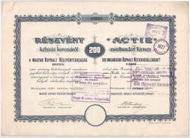 Budapest 1920. "Magyar Asphalt Részvénytársaság" részvénye 200K-ról, magyar és német nyelv...