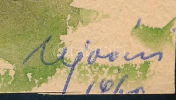 Ujváry Lajos (1925-2006): Fenyők, 1960. Akvarell, golyóstoll, papír, jelzett. Lap alja vágott. 33×23...