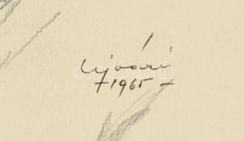 Ujváry Lajos (1925-2006): Női arckép, 1965. Ceruza, papír, jelzett. Kartonra kasírozva. 35,5×25,5 cm