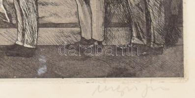 Major János (1934-2008): Díszőrség Landler Jenő ravatalánál, 1928. Rézkarc, papír, jelzett. Kartonon...