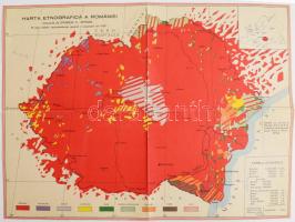 cca 1930 Románia etnográfiai térképe, magyarellenes, nacionalista kiadvány. Hajtott, 43,5x32,2 cm