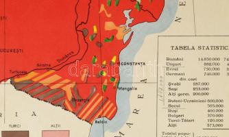 cca 1930 Románia etnográfiai térképe, magyarellenes, nacionalista kiadvány. Hajtott, 43,5x32,2 cm
