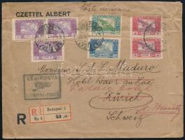 1925 Ajánlott légi levél Ikarusz 37.500K bérmentesítéssel, "BUDAPEST - ZÜRICH" irányító bélyegzéssel, továbbküldve "ST. MORITZ-DORF", RRR!