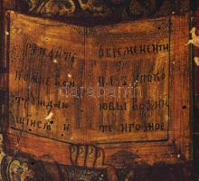 Ikon - Pantokrátor Krisztus három szenttel. cca 19. sz. közepe, orosz, tojástempera, fa, folttal, ki...