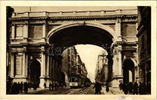 Genova, Genoa; Ponte Monumentale in Via XX Settembre / bridge, street view, tram (small tear)