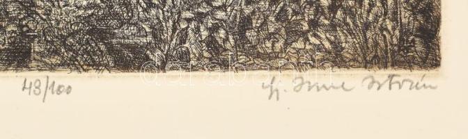 ifj. Imre István (1950-): Erdőben. Rézkarc, papír, jelzett, számozott (43/100). 29x19 cm