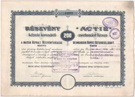 Budapest 1906. "Beocsini Cementgyári Unió Részvénytársaság" részvénye 200K-ról, magyar és ...