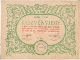 Megyaszó 1942. "Megyaszói Kisgazdák Bor- és Gyümölcsszeszfőzdéje" részvényjegy 1/500 értékben, bélyegzésekkel T:F