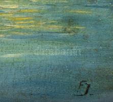 FJ jelzéssel, XIX. sz. vége/XX. sz. eleje: Vízparti hangulat. Olaj, falemez, felületi sérülésekkel. ...