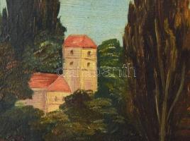 FJ jelzéssel, XIX. sz. vége/XX. sz. eleje: Vízparti hangulat. Olaj, falemez, felületi sérülésekkel. ...