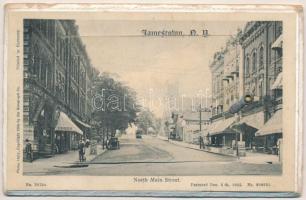 Jamestown (New York), North Main Street, shops, tram. Rotograph Co. 1905. Thick wooden leporellocard with 11 pictures