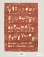 Szalay Pál (1953-2015): Budapesti Nemzetközi Bor- és Pezsgőfesztivál 2001, plakátterv. Akvarell, papír, jelezve jobbra lent, hátoldalán a művész bélyegzőjével, paszpartuban, 41x28 cm