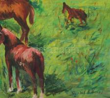 Szalók A. K. jelzéssel: Ménes. Olaj, fa, fakeretben. 50×58 cm