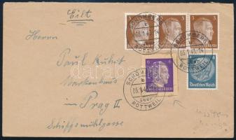 1943 Levélen 4 db bélyeg és 1 díjjegy kivágás / Cover with 4 stamps and 1 PS-cutting "SCHÖMBERG / ROTTWEIL" - Prag