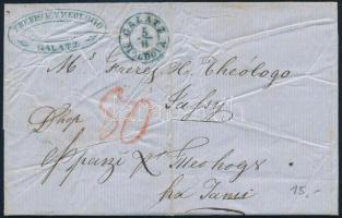 1859 Portós levél / Unpaid cover, kék / blue "GALATZ / MOLDOVA"