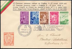 Bulgária 1939 Sport sor FDC-n, Szófiából Hamburgba küldve