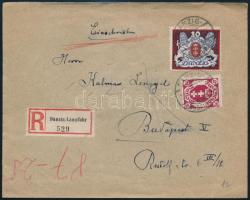 1922 Ajánlott levél 2 bélyeges bérmentesítéssel Budapestre / Registered cover with 2 stamps franking to Budapest "DANZIG / LANGFUHR"