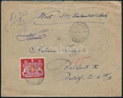 1922 Értéklevél egyes bérmentesítéssel Budapestre / Insured cover with single franking to Budapest DANZIG / LANGFUHR