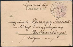 1899 Képeslap MURÁNY-PELSÜCZ mozgóposta bélyegzéssel / Postcard with railway postmark