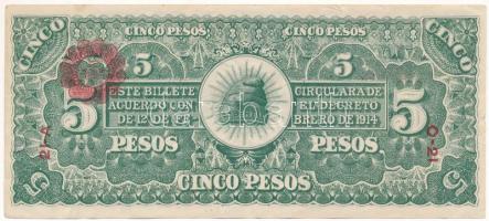 Mexikó / Forradalom / Chihuahua 1914. 5P hátoldalán piros felülbélyegzéssel T:F kis szakadás
Mexico...