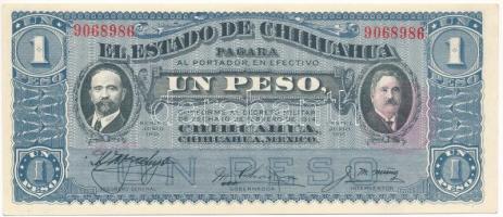 Mexikó / Forradalom / Chihuahua 1915. 1P hátoldalán piros, kör alakú felülbélyegzéssel és dátummal T:AU Mexico / Revolution / Chihuahua 1915. 1 Peso with red circular overprint and date on back C:AU  Krause P#S530