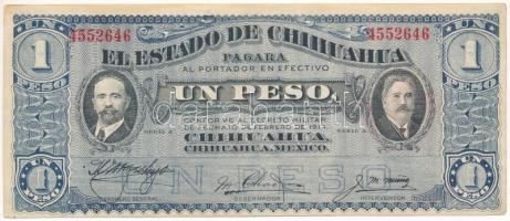 Mexikó / Forradalom / Chihuahua 1915. 1P hátoldalán piros, karélyos felülbélyegzéssel és dátummal T:AU folt Mexico / Revolution / Chihuahua 1915. 1 Peso with red scalloped overprint and date on back C:AU spot Krause P#S530