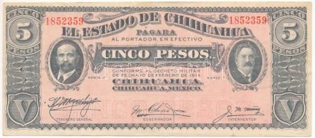 Mexikó / Forradalom / Chihuahua 1915. 5P hátoldalán fekete felülbélyegzéssel T:F Mexico / Revolution / Chihuahua 1915. 5 Pesos with black overprint on back C:F Krause P#S531