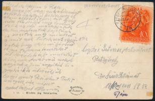 1938 Képeslap "SZEGED-MEZŐHEGYES" jegyzékelőmenet bélyegzéssel / Postcard with railway pos...