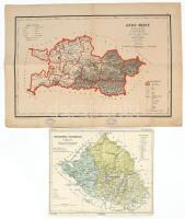 cca 1880-1910 2 db megyetérkép: Arad vármegye közigazgatási térképe, rajzolta: Hátsek Ignác, 1 : 500.000, Bp., Rautmann Frigyes (Posner Károly Lajos-ny.), kissé viseltes, alsó széle javított, 37x53 cm + Udvarhely vármegye térképe, Kogutowicz: Megyei térképek, 1 : 300.000, Magyar Földrajzi Intézet R.T., kissé sérült, 26x31 cm