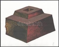 Szurcsik József (1959-): Ziggurat. Lito-ofszet, papír, jelzett, számozott (119/200), 23x29 cm. A 2001-ben megjelent In passing/Menet közben c. mappából.