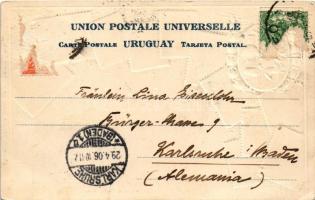 1906 Montevideo, Teatro Solis / theatre. Editor R. Rosauer Art Nouveau embossed litho with stamps an...