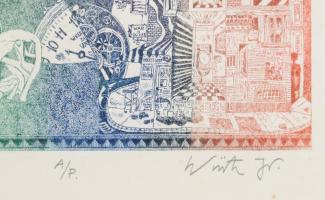 Ifj. Würtz Ádám (1957-): Beatle House. Színezett rézkarc, papír, jelzett. Művészpéldány A/P jelzésse...