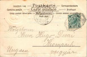 1900 Traunkirchen, general view. Art Nouveau, Emb. floral, litho frame (pinhole)