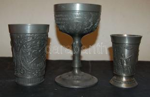 3 db dombornyomott német fém boros- és pezsgős kupa / 3 metal vine glasses