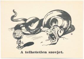 A telhetetlen szovjet - Antiszemita szovjet-ellenes propaganda lap. Felelős kiadó Nagykálnai Levatich László, Held János könyvnyomdája, Judaika / Hungarian anti-Semitic and anti-Soviet propaganda mocking art postcard. Judaica