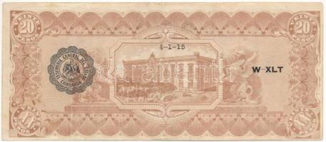 Mexikó / Forradalom / Chihuahua 1915. 20P "K" sorozat, hátoldalán fekete karélyos felülbél...