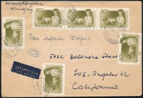 1960 Légi levél Los Angelesbe 6 db Munka 70f bélyeggel / Airmail cover to Los Angeles