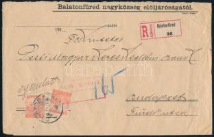 ~1920 Ajánlott levél Balatonfüredről Budapestre 40 db bélyeggel / Registered cover with 40 stamps